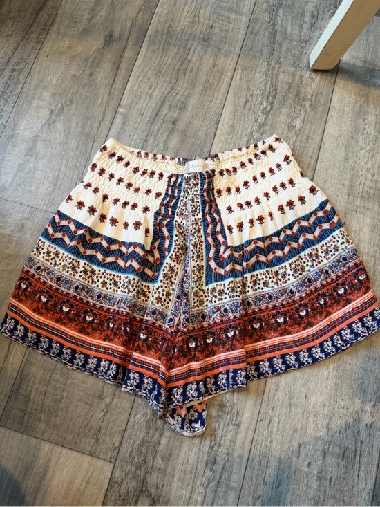 Altar'd State Pants - Altar'd State Cream Shorts with Navy and Orange Border Print